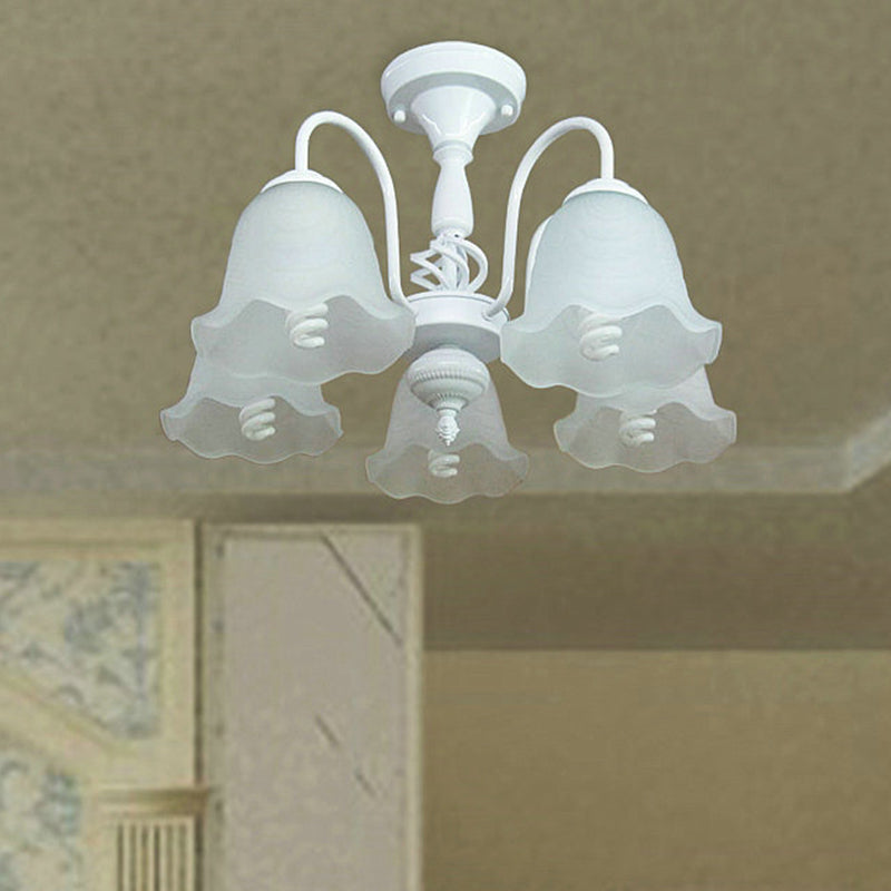 White 5 Lights Ceiling Lighting Classic Opal Glass Scalloped Semi Flush Light for Corridor White Clearhalo 'Ceiling Lights' 'Chandeliers' 'Close To Ceiling Lights' 'Glass shade' 'Glass' Lighting' 342543