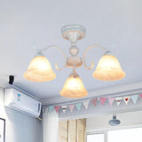 Bell Frosted Glass Semi Flush Traditional 3/5/6 Lights Bedroom Ceiling Light Fixture in White Clearhalo 'Ceiling Lights' 'Close To Ceiling Lights' 'Close to ceiling' 'Glass shade' 'Glass' 'Semi-flushmount' Lighting' 342549