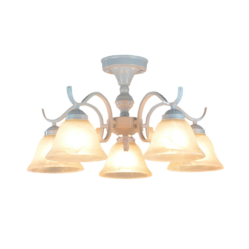 Bell Frosted Glass Semi Flush Traditional 3/5/6 Lights Bedroom Ceiling Light Fixture in White Clearhalo 'Ceiling Lights' 'Close To Ceiling Lights' 'Close to ceiling' 'Glass shade' 'Glass' 'Semi-flushmount' Lighting' 342554