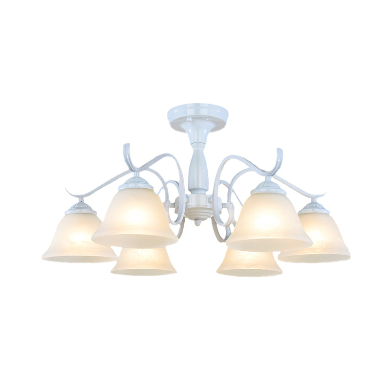 Bell Frosted Glass Semi Flush Traditional 3/5/6 Lights Bedroom Ceiling Light Fixture in White 6 White Clearhalo 'Ceiling Lights' 'Close To Ceiling Lights' 'Close to ceiling' 'Glass shade' 'Glass' 'Semi-flushmount' Lighting' 342556