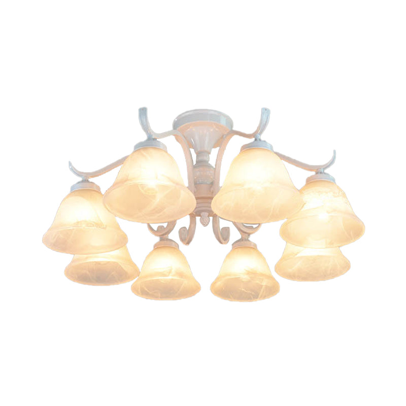 Bell Frosted Glass Semi Flush Traditional 3/5/6 Lights Bedroom Ceiling Light Fixture in White 8 White Clearhalo 'Ceiling Lights' 'Close To Ceiling Lights' 'Close to ceiling' 'Glass shade' 'Glass' 'Semi-flushmount' Lighting' 342558