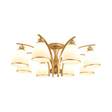 3/5/8 Lights Living Room Ceiling Mounted Fixture Classic Gold Semi Flush Mount with Cone Opal Glass Shade 8 Gold Clearhalo 'Ceiling Lights' 'Close To Ceiling Lights' 'Close to ceiling' 'Glass shade' 'Glass' 'Semi-flushmount' Lighting' 342581