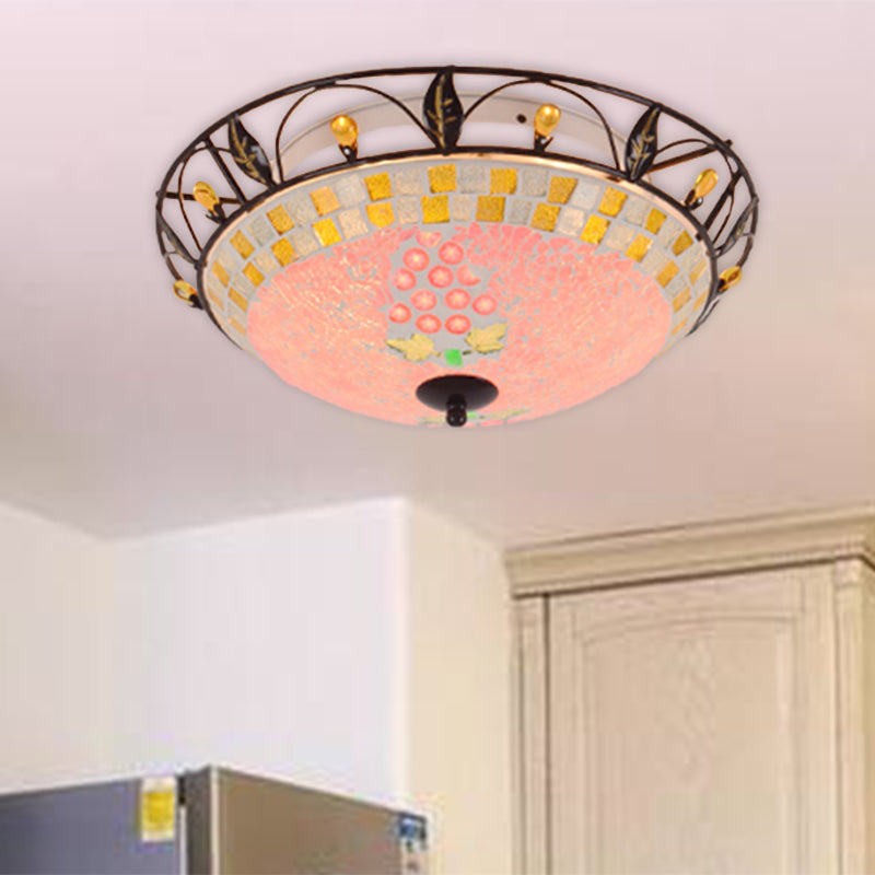 2 Lights Ceiling Light Classic Bowl Frosted Glass Flush Mount Lighting in Pink/Purple for Living Room Pink Clearhalo 'Ceiling Lights' 'Close To Ceiling Lights' 'Close to ceiling' 'Flush mount' Lighting' 342585