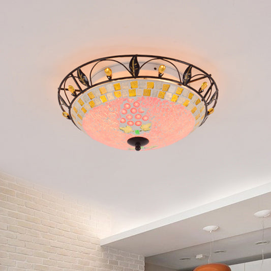 2 Lights Ceiling Light Classic Bowl Frosted Glass Flush Mount Lighting in Pink/Purple for Living Room Clearhalo 'Ceiling Lights' 'Close To Ceiling Lights' 'Close to ceiling' 'Flush mount' Lighting' 342586