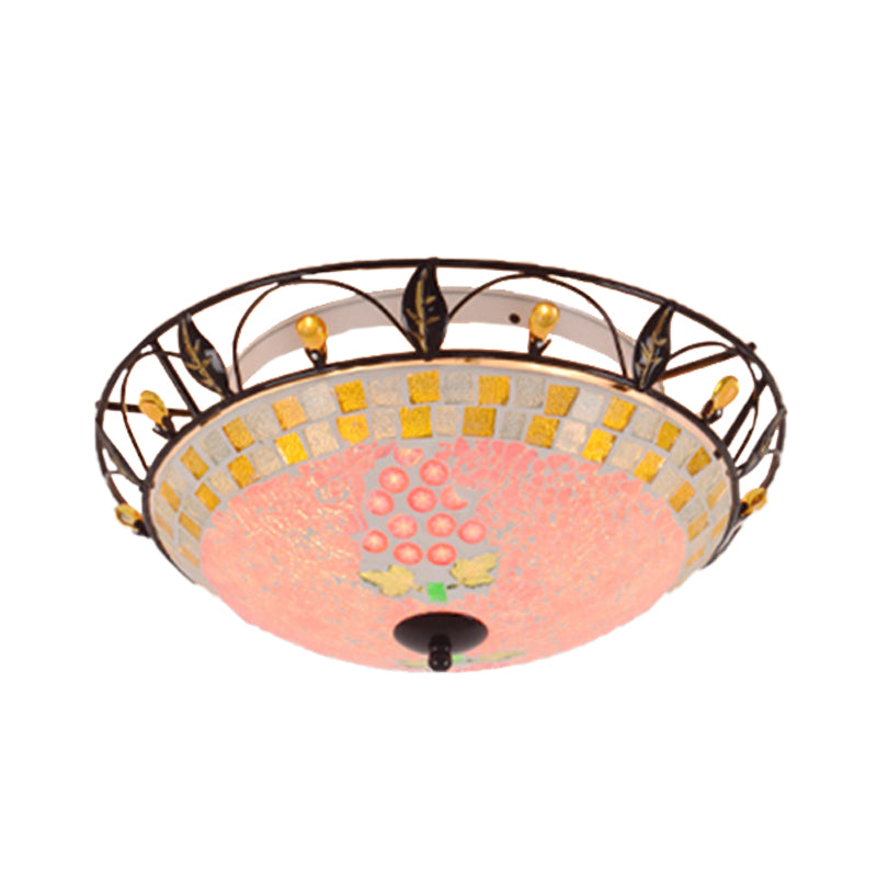 2 Lights Ceiling Light Classic Bowl Frosted Glass Flush Mount Lighting in Pink/Purple for Living Room Clearhalo 'Ceiling Lights' 'Close To Ceiling Lights' 'Close to ceiling' 'Flush mount' Lighting' 342587