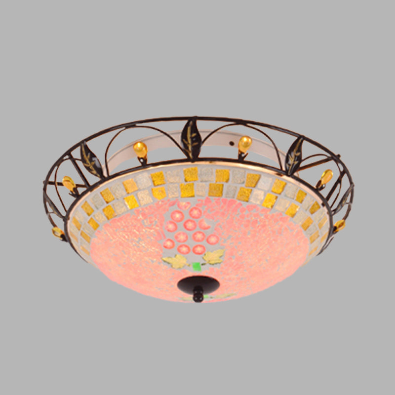 2 Lights Ceiling Light Classic Bowl Frosted Glass Flush Mount Lighting in Pink/Purple for Living Room Clearhalo 'Ceiling Lights' 'Close To Ceiling Lights' 'Close to ceiling' 'Flush mount' Lighting' 342588