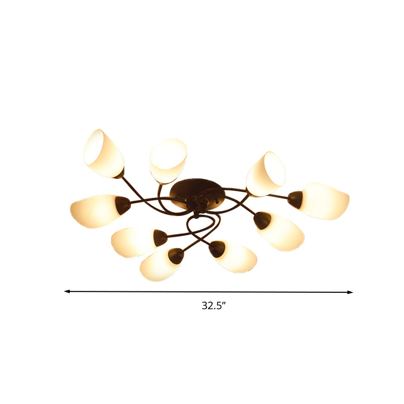 4/6/9 Lights Oval Semi Flush Lighting Traditional White Glass Ceiling Mount for Living Room Clearhalo 'Ceiling Lights' 'Close To Ceiling Lights' 'Close to ceiling' 'Glass shade' 'Glass' 'Semi-flushmount' Lighting' 342596