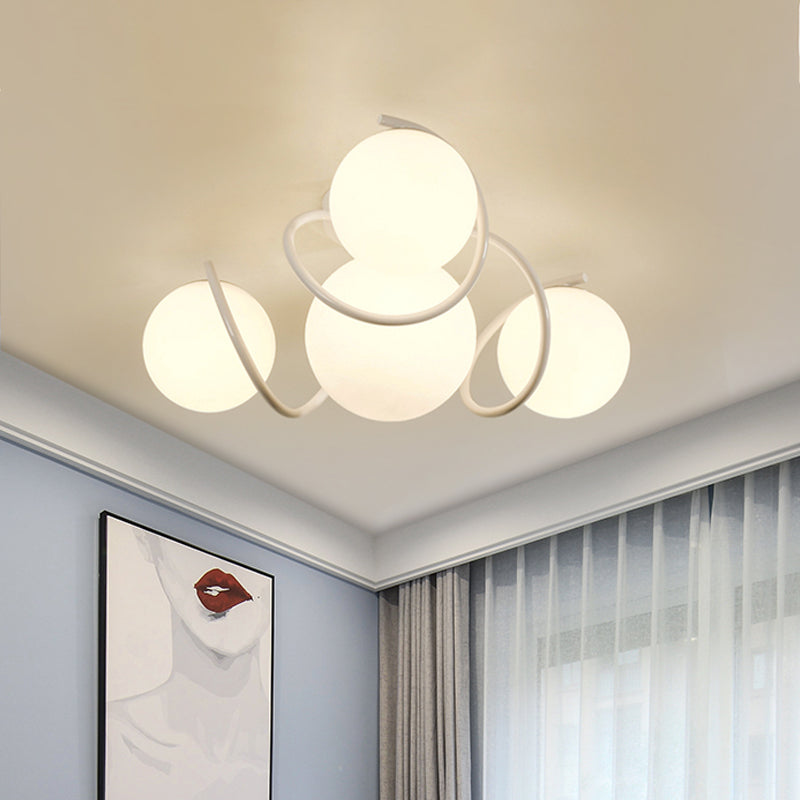 4/7 Lights Opal Glass Semi Flush Light Traditional Black/White Orb Living Room Ceiling Lighting, 22"/34" Wide Clearhalo 'Ceiling Lights' 'Close To Ceiling Lights' 'Close to ceiling' 'Flush mount' Lighting' 342604