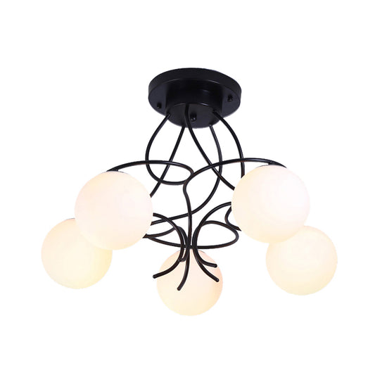 Black/White Round Semi Flush Light Traditional Milky Glass 3/5 Lights Living Room Ceiling Lamp Clearhalo 'Ceiling Lights' 'Close To Ceiling Lights' 'Close to ceiling' 'Glass shade' 'Glass' 'Semi-flushmount' Lighting' 342622