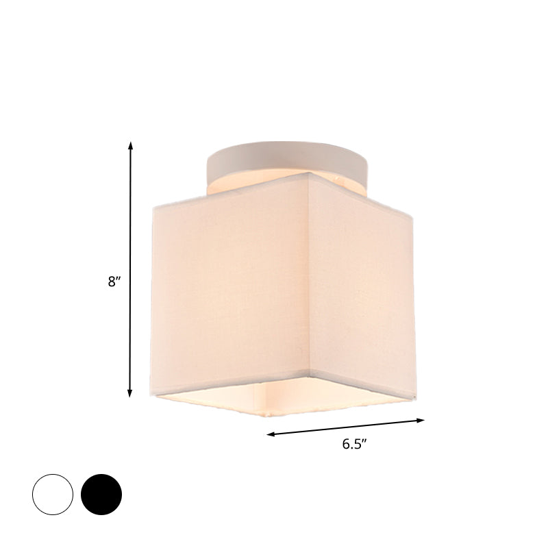 Black/White 1 Light Ceiling Mount Traditional Fabric Round/Square Flush Light Fixture for Corridor Clearhalo 'Ceiling Lights' 'Close To Ceiling Lights' 'Close to ceiling' 'Flush mount' Lighting' 342630