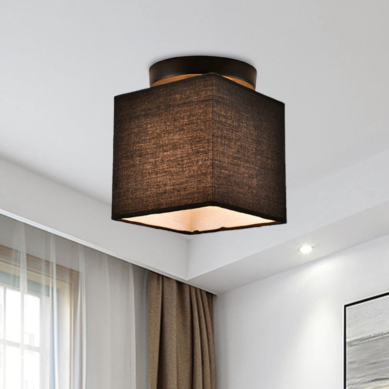 Black/White 1 Light Ceiling Mount Traditional Fabric Round/Square Flush Light Fixture for Corridor Black Square Clearhalo 'Ceiling Lights' 'Close To Ceiling Lights' 'Close to ceiling' 'Flush mount' Lighting' 342631