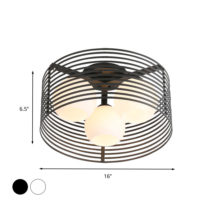 3 Lights Ceiling Light Classic Globe Milky Glass Flush Mount Lighting in Black/White for Living Room Clearhalo 'Ceiling Lights' 'Close To Ceiling Lights' 'Close to ceiling' 'Flush mount' Lighting' 342658