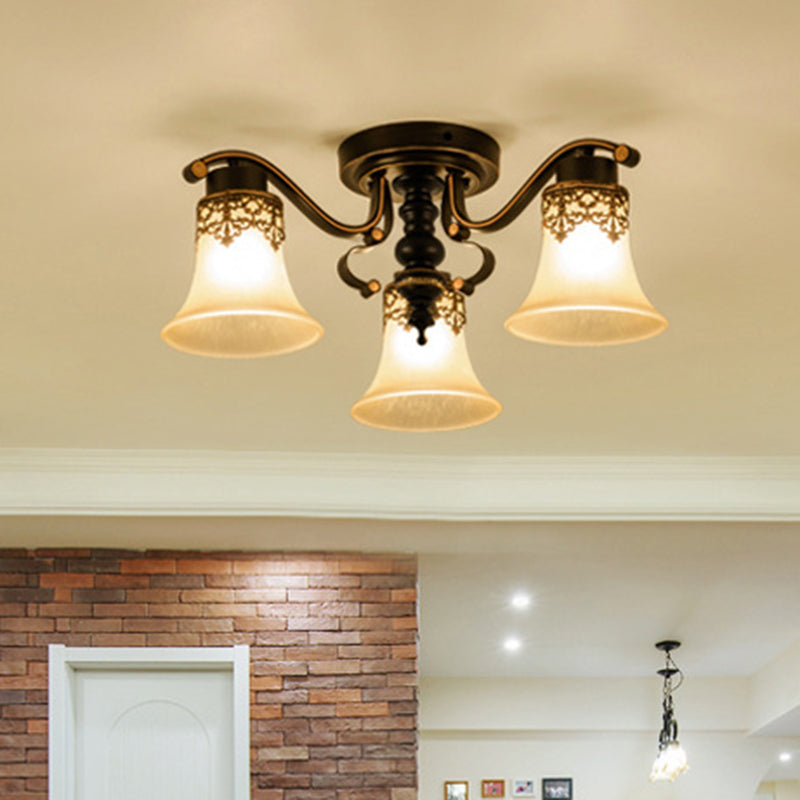 Black Bell Semi Flush Mount Classic Frosted Glass 3/6/8 Lights Living Room Ceiling Light Fixture Clearhalo 'Ceiling Lights' 'Close To Ceiling Lights' 'Close to ceiling' 'Glass shade' 'Glass' 'Pendant Lights' 'Semi-flushmount' Lighting' 342663