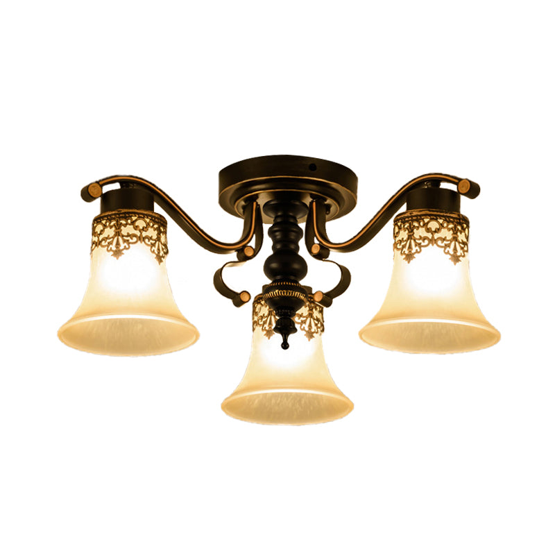 Black Bell Semi Flush Mount Classic Frosted Glass 3/6/8 Lights Living Room Ceiling Light Fixture Clearhalo 'Ceiling Lights' 'Close To Ceiling Lights' 'Close to ceiling' 'Glass shade' 'Glass' 'Pendant Lights' 'Semi-flushmount' Lighting' 342664