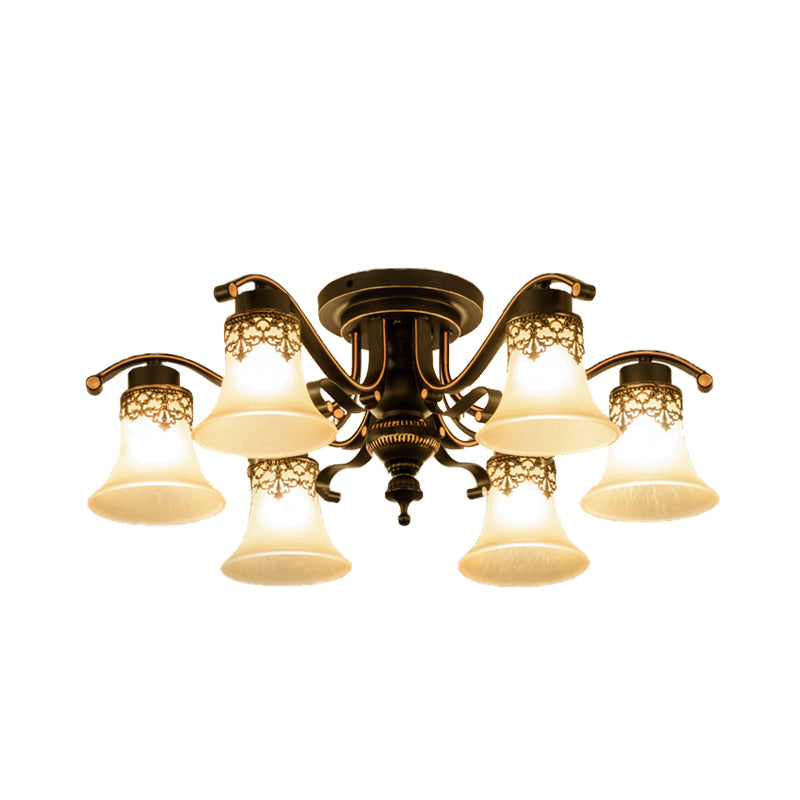 Black Bell Semi Flush Mount Classic Frosted Glass 3/6/8 Lights Living Room Ceiling Light Fixture Clearhalo 'Ceiling Lights' 'Close To Ceiling Lights' 'Close to ceiling' 'Glass shade' 'Glass' 'Pendant Lights' 'Semi-flushmount' Lighting' 342669