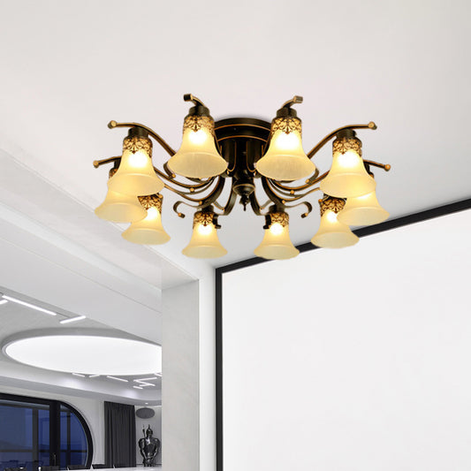 Black Bell Semi Flush Mount Classic Frosted Glass 3/6/8 Lights Living Room Ceiling Light Fixture Clearhalo 'Ceiling Lights' 'Close To Ceiling Lights' 'Close to ceiling' 'Glass shade' 'Glass' 'Pendant Lights' 'Semi-flushmount' Lighting' 342676