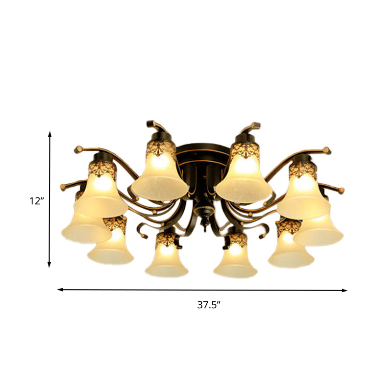 Black Bell Semi Flush Mount Classic Frosted Glass 3/6/8 Lights Living Room Ceiling Light Fixture Clearhalo 'Ceiling Lights' 'Close To Ceiling Lights' 'Close to ceiling' 'Glass shade' 'Glass' 'Pendant Lights' 'Semi-flushmount' Lighting' 342678