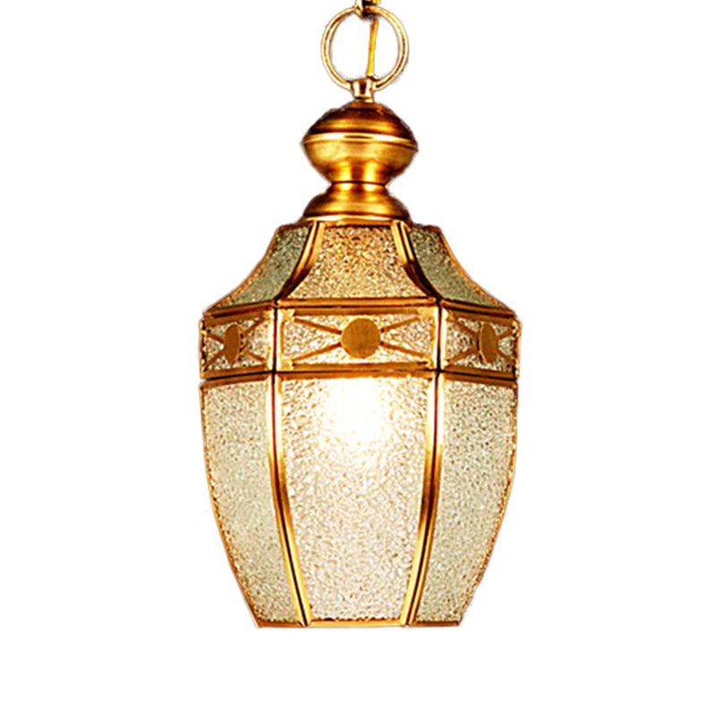 1 Bulb Lantern Ceiling Lamp Traditional Frosted Glass Hanging Lamp Kit in Brass for Hallway Clearhalo 'Ceiling Lights' 'Glass shade' 'Glass' 'Pendant Lights' 'Pendants' Lighting' 342707