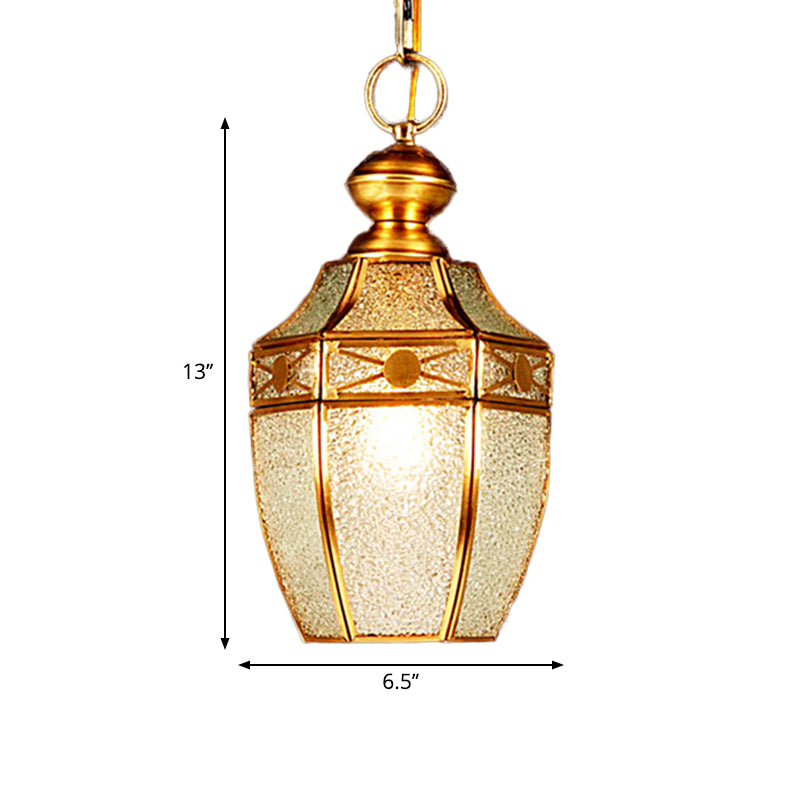 1 Bulb Lantern Ceiling Lamp Traditional Frosted Glass Hanging Lamp Kit in Brass for Hallway Clearhalo 'Ceiling Lights' 'Glass shade' 'Glass' 'Pendant Lights' 'Pendants' Lighting' 342708