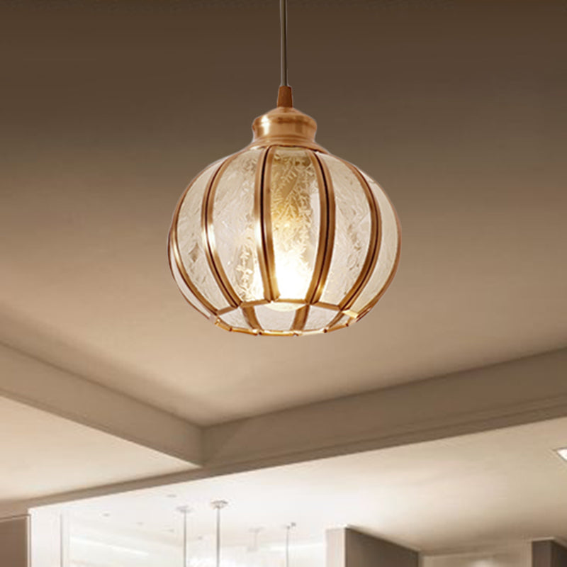 Textured Glass Sphere Cluster Pendant Light Retro 1/3 Bulbs Brass Hanging Lamp with Round/Linear Canopy Clearhalo 'Ceiling Lights' 'Glass shade' 'Glass' 'Pendant Lights' 'Pendants' Lighting' 342710