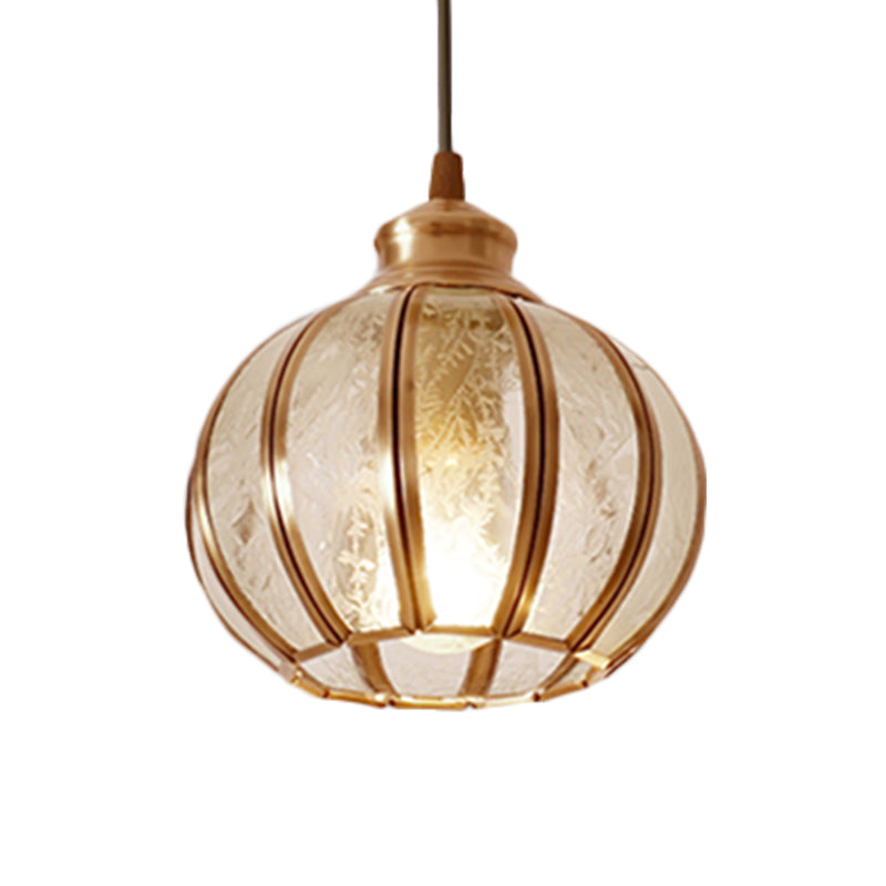 Textured Glass Sphere Cluster Pendant Light Retro 1/3 Bulbs Brass Hanging Lamp with Round/Linear Canopy Clearhalo 'Ceiling Lights' 'Glass shade' 'Glass' 'Pendant Lights' 'Pendants' Lighting' 342712