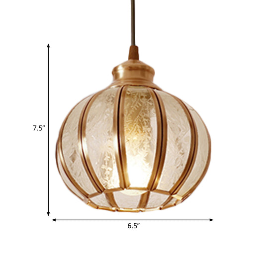 Textured Glass Sphere Cluster Pendant Light Retro 1/3 Bulbs Brass Hanging Lamp with Round/Linear Canopy Clearhalo 'Ceiling Lights' 'Glass shade' 'Glass' 'Pendant Lights' 'Pendants' Lighting' 342713