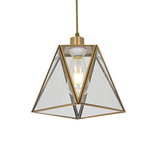 Triangle Hanging Lamp Traditional Silver/Clear Glass 1 Bulb Hanging Lamp for Living Room Clear Clearhalo 'Ceiling Lights' 'Glass shade' 'Glass' 'Island Lights' 'Pendant Lights' 'Pendants' Lighting' 342725