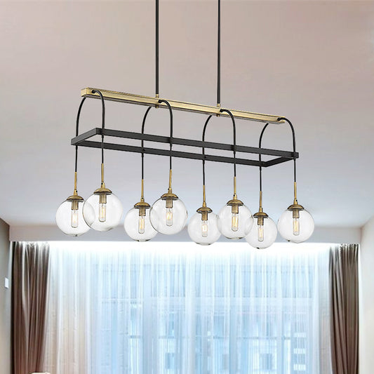 Minimalist Arch Island Pendant Clear Glass 8 Bulbs Hanging Light in Black and Gold for Living Room Black-Gold Clearhalo 'Ceiling Lights' 'Glass shade' 'Glass' 'Island Lights' Lighting' 342730