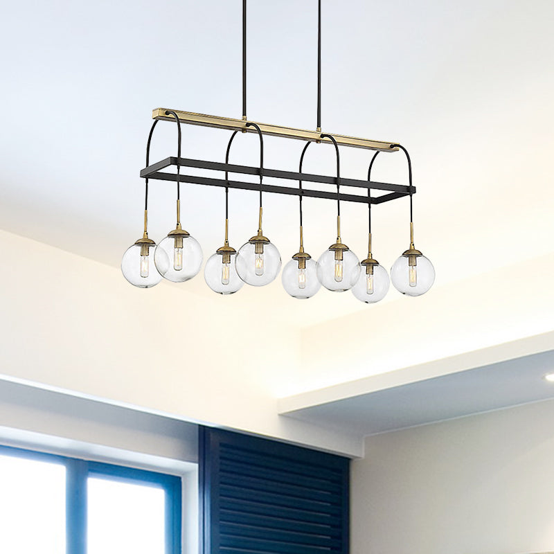 Minimalist Arch Island Pendant Clear Glass 8 Bulbs Hanging Light in Black and Gold for Living Room Clearhalo 'Ceiling Lights' 'Glass shade' 'Glass' 'Island Lights' Lighting' 342731