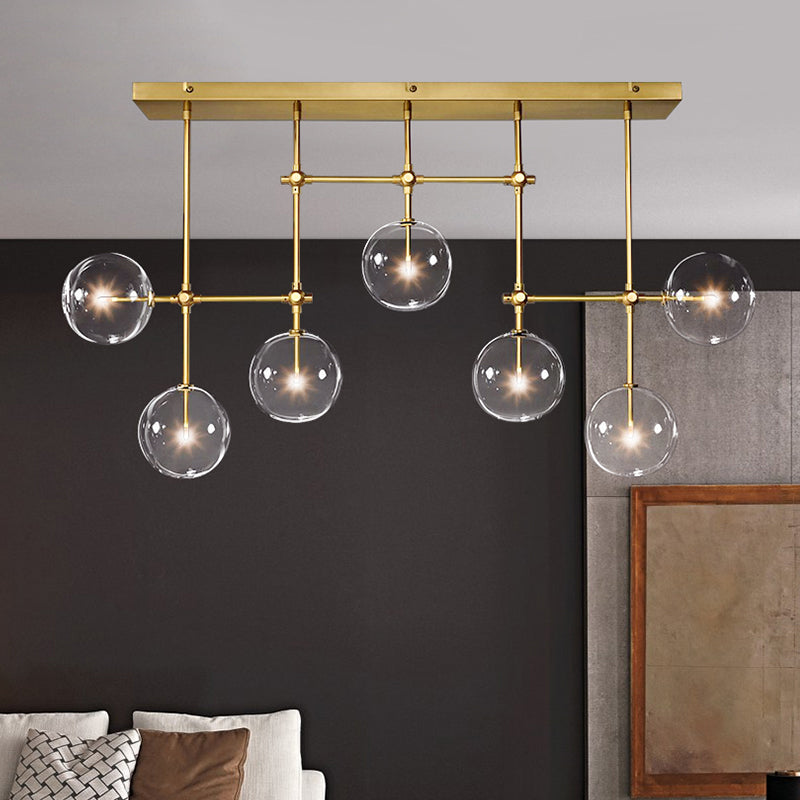 Black/Gold Sphere Island Lighting Nordic Clear Glass 7 Bulbs Hanging Lamp Kit for Living Room Gold Clearhalo 'Ceiling Lights' 'Glass shade' 'Glass' 'Island Lights' Lighting' 342734