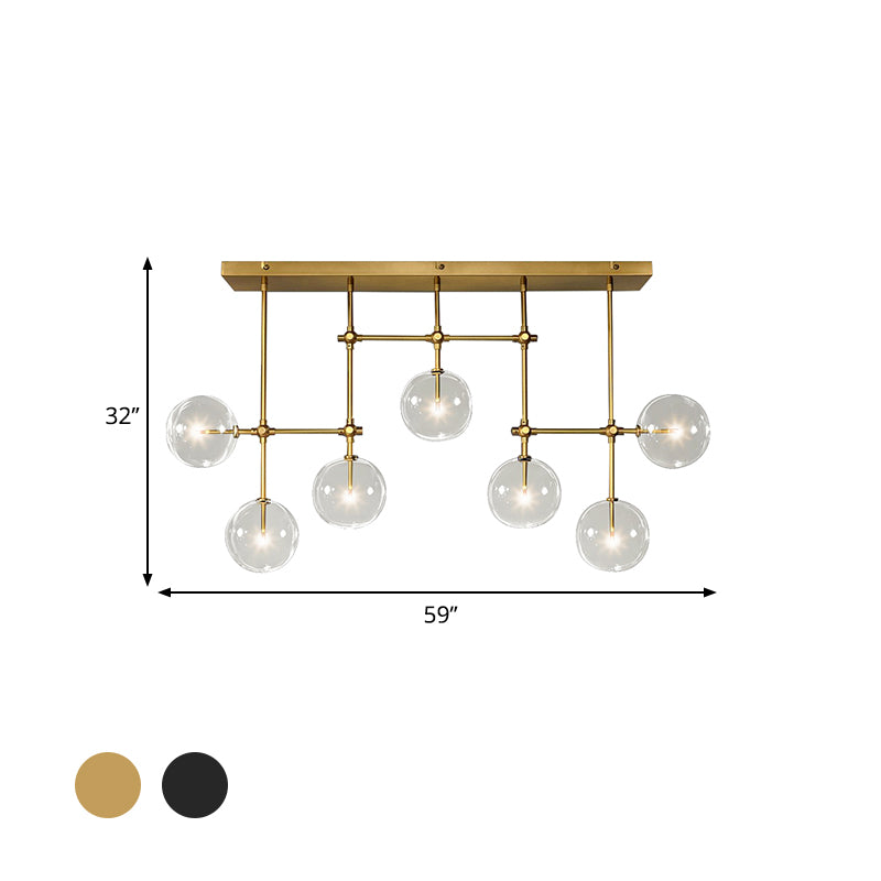 Black/Gold Sphere Island Lighting Nordic Clear Glass 7 Bulbs Hanging Lamp Kit for Living Room Clearhalo 'Ceiling Lights' 'Glass shade' 'Glass' 'Island Lights' Lighting' 342737