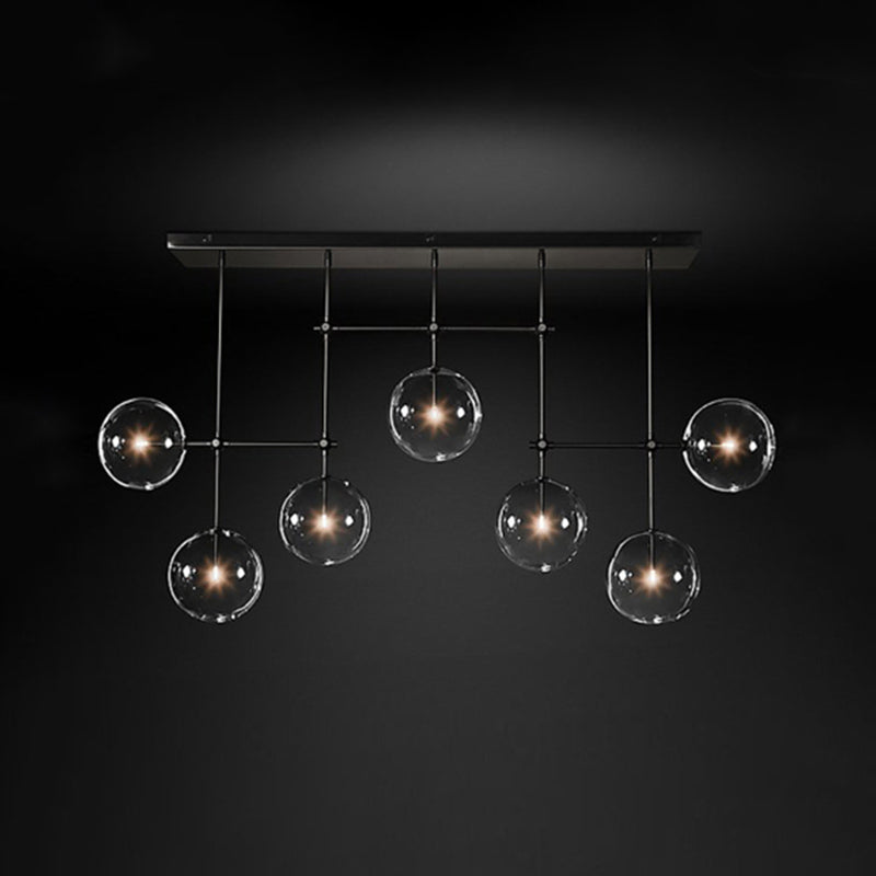 Black/Gold Sphere Island Lighting Nordic Clear Glass 7 Bulbs Hanging Lamp Kit for Living Room Black Clearhalo 'Ceiling Lights' 'Glass shade' 'Glass' 'Island Lights' Lighting' 342738