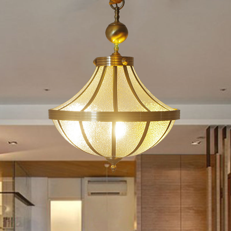 Jar Pendant Chandelier Traditional Frosted Glass 3 Bulbs Brass Hanging Lamp for Bedroom Brass Clearhalo 'Ceiling Lights' 'Chandeliers' 'Close To Ceiling Lights' 'Glass shade' 'Glass' Lighting' 342750