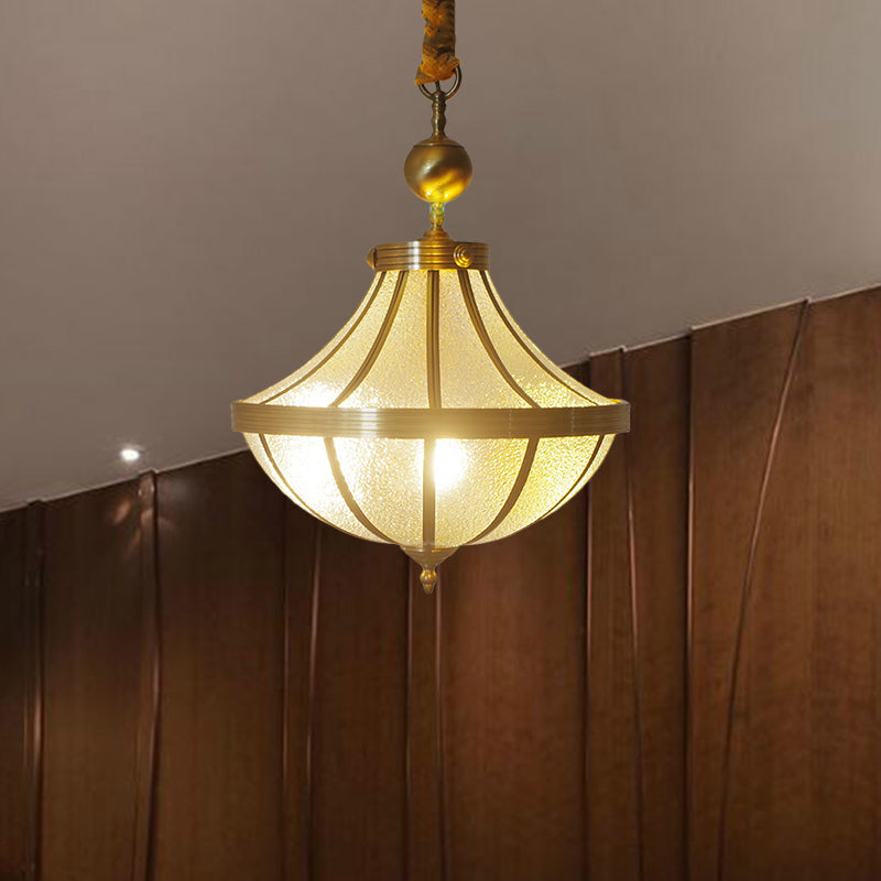 Jar Pendant Chandelier Traditional Frosted Glass 3 Bulbs Brass Hanging Lamp for Bedroom Clearhalo 'Ceiling Lights' 'Chandeliers' 'Close To Ceiling Lights' 'Glass shade' 'Glass' Lighting' 342751