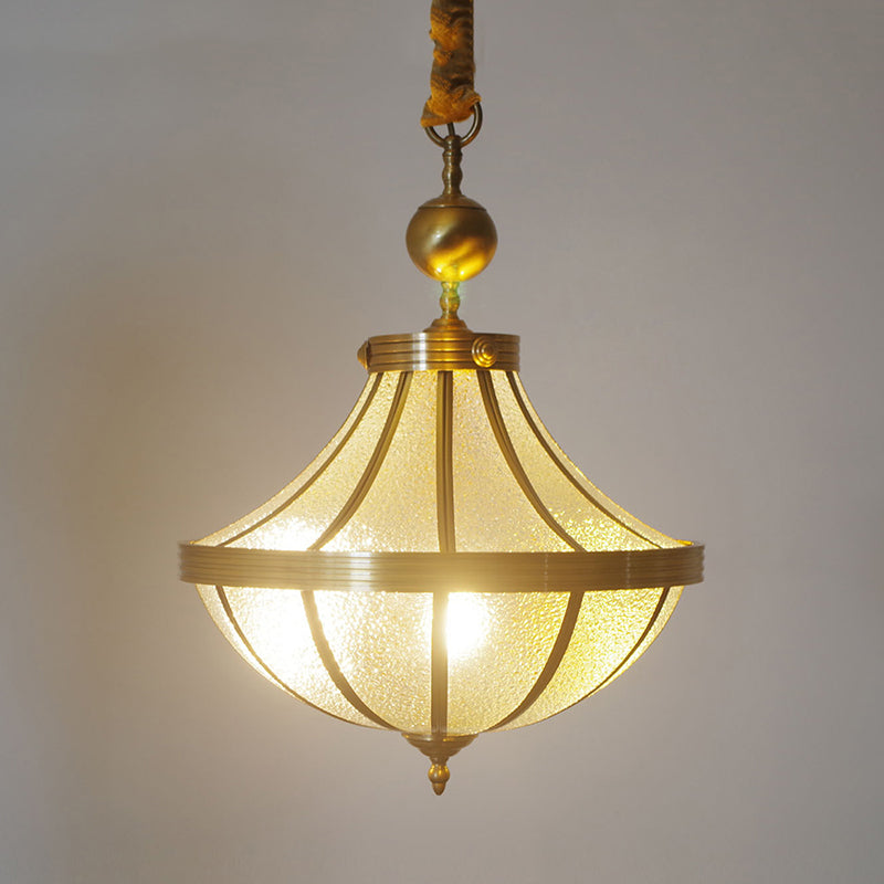 Jar Pendant Chandelier Traditional Frosted Glass 3 Bulbs Brass Hanging Lamp for Bedroom Clearhalo 'Ceiling Lights' 'Chandeliers' 'Close To Ceiling Lights' 'Glass shade' 'Glass' Lighting' 342753