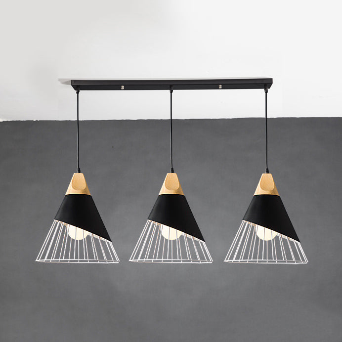 Black Finish Tapered Cage Ceiling Pendant Modernism Metal 3 Lights Indoor Hanging Light Fixture, Linear/Round Canopy Black Linear Clearhalo 'Ceiling Lights' 'Modern Pendants' 'Modern' 'Pendant Lights' 'Pendants' Lighting' 34510