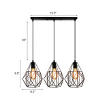 Vintage Style Faceted Cage Ceiling Fixture 3 Bulbs Metal Pendant Lighting with Linear/Round Canopy in Black for Dining Table Clearhalo 'Ceiling Lights' 'Pendant Lights' 'Pendants' Lighting' 34658