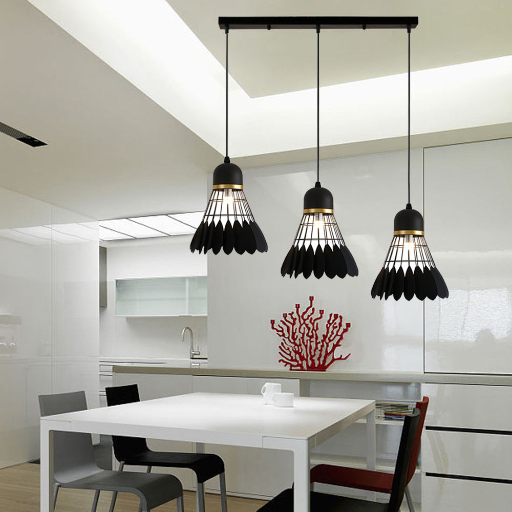 3 Lights Badminton Pendant Lighting Retro Stylish Black Finish Metal Hanging Light Fixture with Round/Linear Canopy Black Linear Clearhalo 'Ceiling Lights' 'Pendant Lights' 'Pendants' Lighting' 34686_3513a508-60bb-47f4-8adb-cd6819dce385