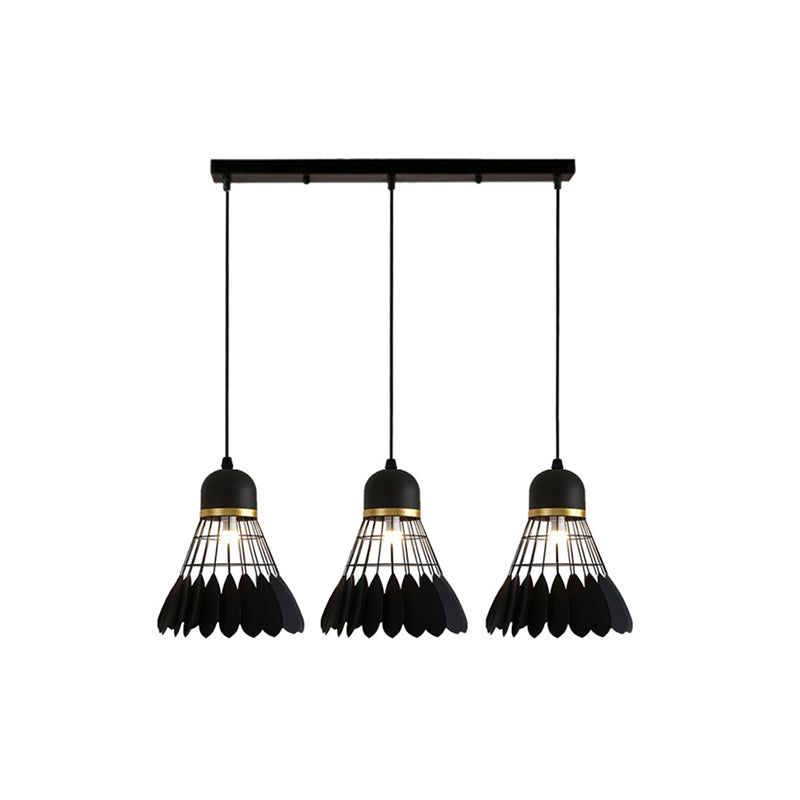 3 Lights Badminton Pendant Lighting Retro Stylish Black Finish Metal Hanging Light Fixture with Round/Linear Canopy Clearhalo 'Ceiling Lights' 'Pendant Lights' 'Pendants' Lighting' 34688