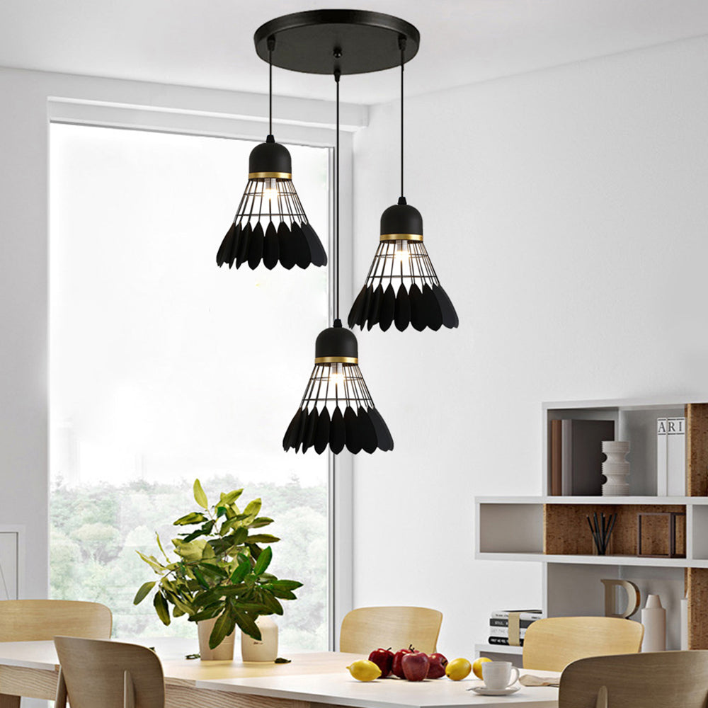 3 Lights Badminton Pendant Lighting Retro Stylish Black Finish Metal Hanging Light Fixture with Round/Linear Canopy Clearhalo 'Ceiling Lights' 'Pendant Lights' 'Pendants' Lighting' 34691