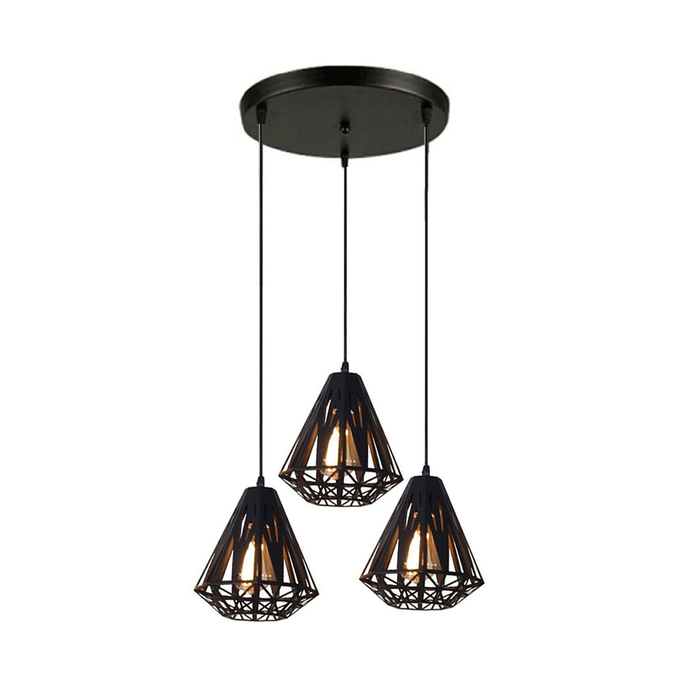 Loft Stylish Wire Cage Suspension Light 3 Heads Metal Ceiling Fixture with Diamond Shade in Black/White Clearhalo 'Ceiling Lights' 'Modern Pendants' 'Modern' 'Pendant Lights' 'Pendants' Lighting' 34719