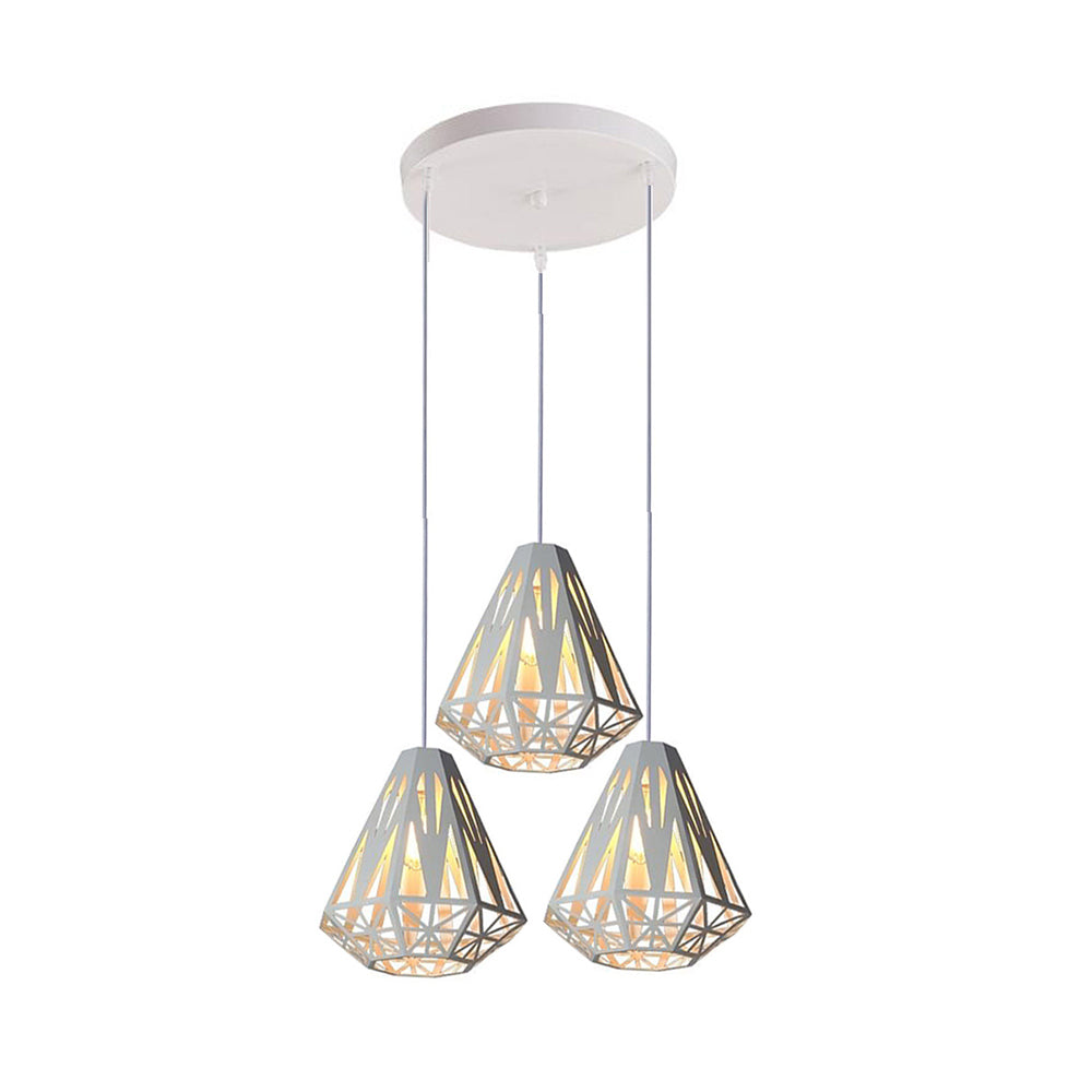 Loft Stylish Wire Cage Suspension Light 3 Heads Metal Ceiling Fixture with Diamond Shade in Black/White Clearhalo 'Ceiling Lights' 'Modern Pendants' 'Modern' 'Pendant Lights' 'Pendants' Lighting' 34722