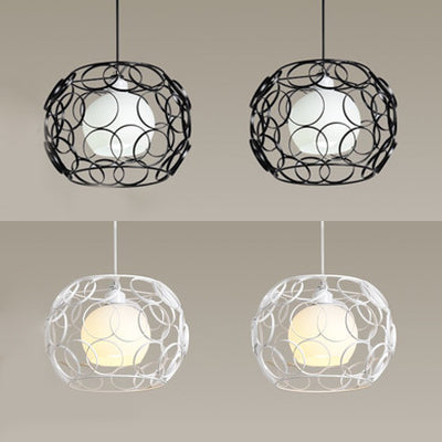 Metal Circles Design Hanging Lamp Industrial 2 Bulbs Indoor Pendant Lighting with Inner Glass Shade and Wire Frame in Black/White Clearhalo 'Ceiling Lights' 'Modern Pendants' 'Modern' 'Pendant Lights' 'Pendants' Lighting' 34759