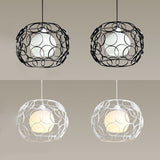 Metal Circles Design Hanging Lamp Industrial 2 Bulbs Indoor Pendant Lighting with Inner Glass Shade and Wire Frame in Black/White Clearhalo 'Ceiling Lights' 'Modern Pendants' 'Modern' 'Pendant Lights' 'Pendants' Lighting' 34759