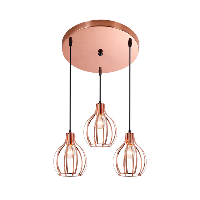 Metallic Rose Gold Pendant Lighting Global Cage Shade 3 Lights ...