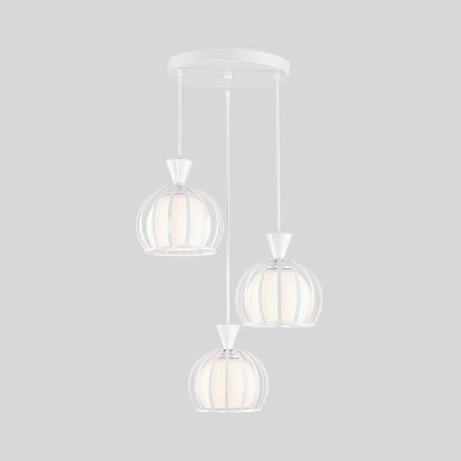 Metal Dome Cage Ceiling Pendant with Milk Glass Shade Retro Style 3 Bulb Indoor Hanging Light in Black/White Clearhalo 'Ceiling Lights' 'Modern Pendants' 'Modern' 'Pendant Lights' 'Pendants' Lighting' 34881