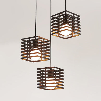 3 Lights Cubic Hanging Lamp with Cage Shade Retro Industrial Black/White Metal Pendant Lighting Clearhalo 'Ceiling Lights' 'Modern Pendants' 'Modern' 'Pendant Lights' 'Pendants' Lighting' 34960