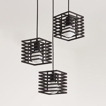 3 Lights Cubic Hanging Lamp with Cage Shade Retro Industrial Black/White Metal Pendant Lighting Clearhalo 'Ceiling Lights' 'Modern Pendants' 'Modern' 'Pendant Lights' 'Pendants' Lighting' 34961