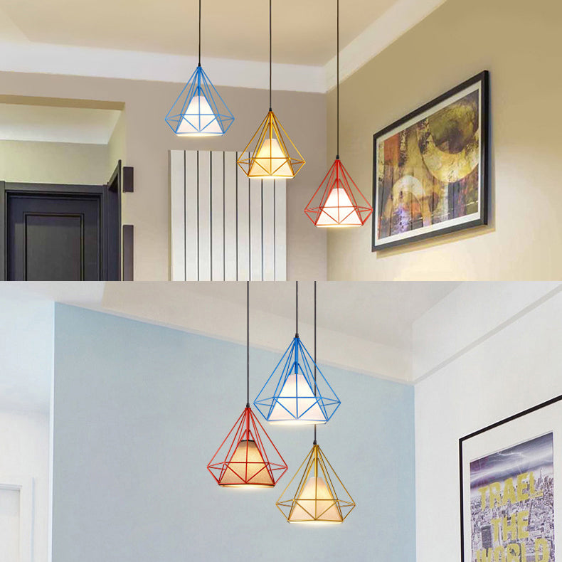 Multi Color Caged Hanging Light Industrial Style Metal and Fabric 3 Lights Indoor Pendant Lighting, Linear/Round Canopy Clearhalo 'Ceiling Lights' 'Modern Pendants' 'Modern' 'Pendant Lights' 'Pendants' Lighting' 35083