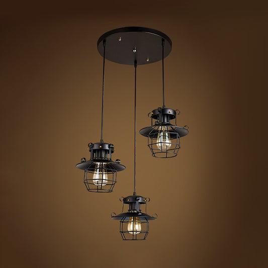 3 Lights Hanging Lamp with Dome Cage Shade Metal Vintage Industrial Indoor Pendant Light in Black Clearhalo 'Art Deco Pendants' 'Black' 'Cast Iron' 'Ceiling Lights' 'Ceramic' 'Crystal' 'Industrial Pendants' 'Industrial' 'Metal' 'Middle Century Pendants' 'Pendant Lights' 'Pendants' 'Rustic Pendants' 'Tiffany' Lighting' 35094